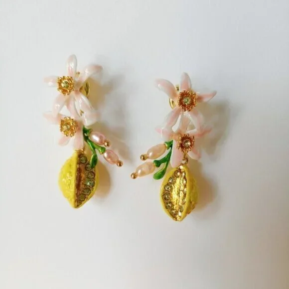 LES NEREIDES Anthropologie  Hand Enamelled Lemon Yellow  EARRINGS - Picture 2 of 5